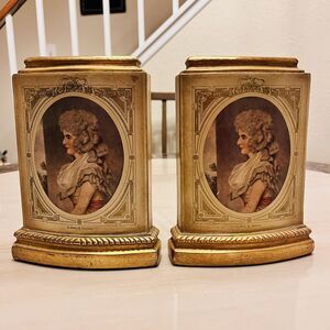 Pair of Vintage Italian Gilt Borghese Portrait Bookends “A Lady of Quality”